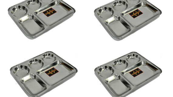 Sonanshi Stainless Steel Lunch/Dinner Plate/Bhojan Thali 5 in 1 Compartments