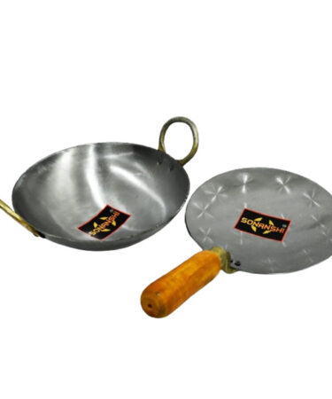 Sonanshi Combo of Iron/Loha/Lokhand White Kadhai (10 Inches) & Pure White Iron/Loha Roti/Chapati Tawa (9.5 Inches)