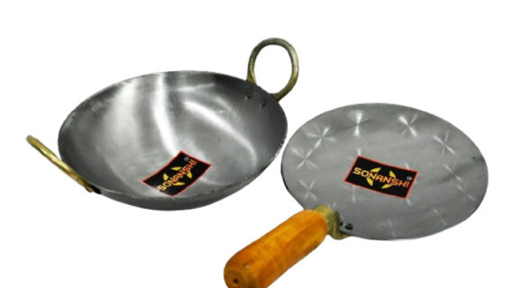 Sonanshi Combo of Iron/Loha/Lokhand White Kadhai (10 Inches) & Pure White Iron/Loha Roti/Chapati Tawa (9.5 Inches)
