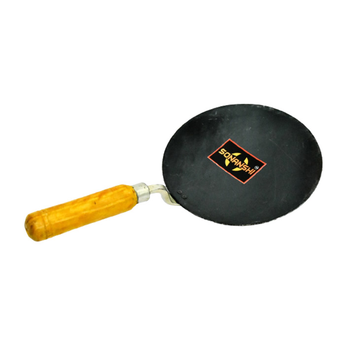 Sonanshi Combo of Iron/Loha/Lokhand Black Premium Durable kadhai (10 Inches) & Pure Iron/Loha Roti/Chapati Tawa (9.5 Inches) with Wooden Handle