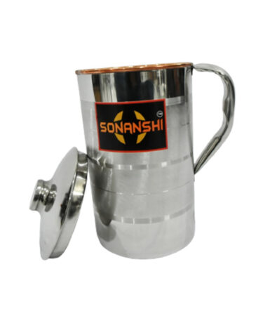 Sonanshi Copper Steel Water Jug Pitcher with Stainless Steel Outer and Inside Pure Copper Luxury Steel Copper Water Jug/Pitcher (1.5 Litre) for Office use and Home