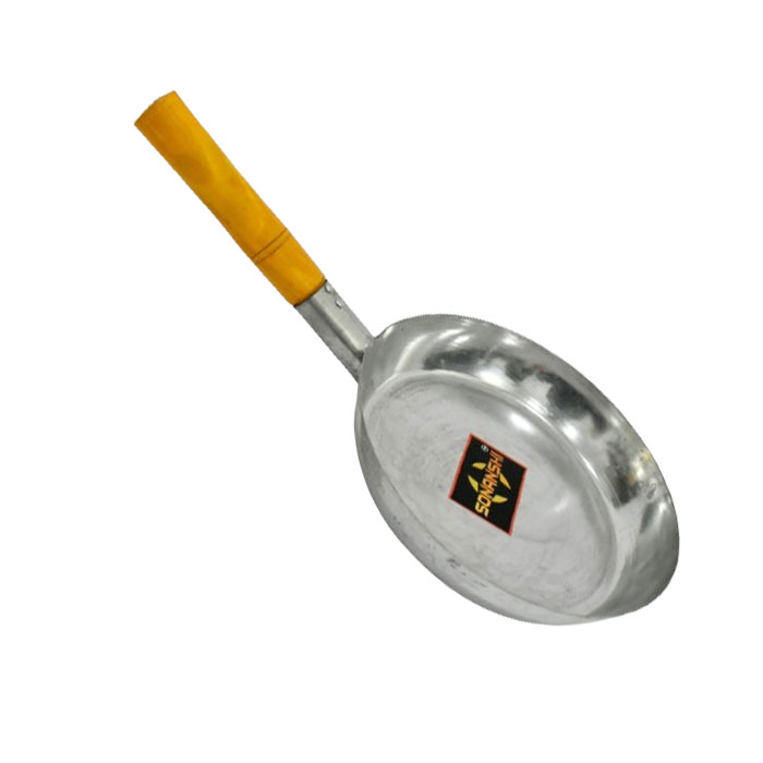 Sonanshi Iron Tadka Pan with Wooden Handle for Cooking