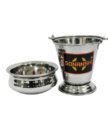 Sonanshi Serving Set Bucket/Baalti and Bowl (Pack of 2)