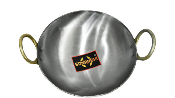 Sonanshi Silver Iron/loha/lokhand Kadhai 10 Inches for Cooking/Frying with Large Handle