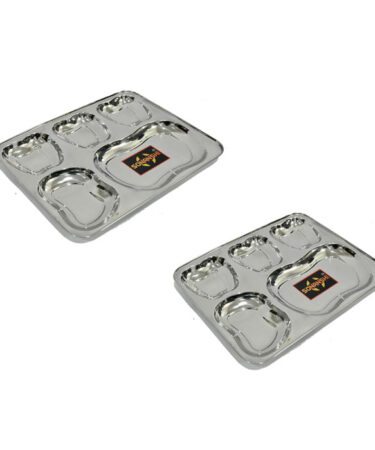Sonanshi Stainless Steel Apple Shape Bowl Lunch/Dinner Plate/Bhojan Thali 5 in 1 Compartments