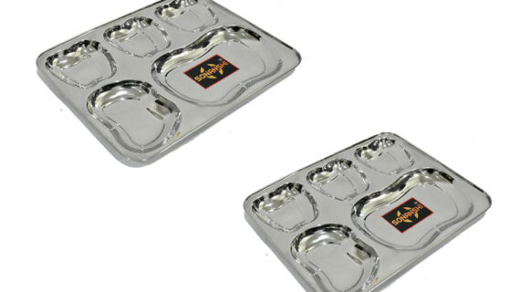 Sonanshi Stainless Steel Apple Shape Bowl Lunch/Dinner Plate/Bhojan Thali 5 in 1 Compartments