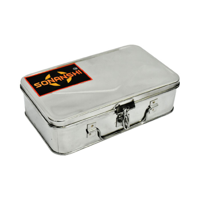 Sonanshi Stainless Steel Bank Locker Box / Cash Box / Jewellery Box - Rectangle Shape (Size: 7.5 x 4.5 x 2.5 Inches)