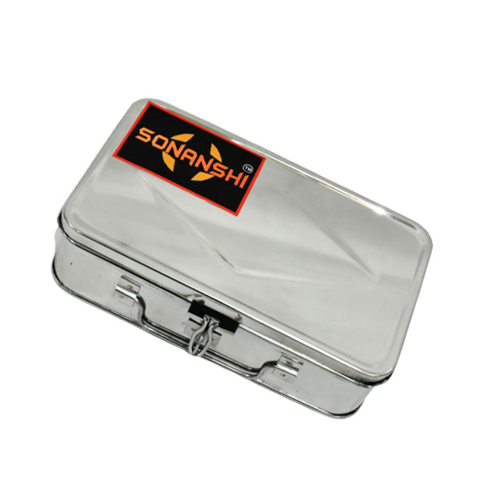 Sonanshi Stainless Steel Bank Locker Box / Cash Box / Jewellery Box - Rectangle Shape (Size: 7.5 x 4.5 x 2.5 Inches)