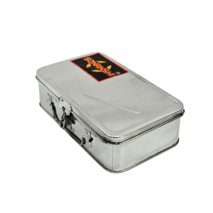 Sonanshi Stainless Steel Bank Locker Box / Cash Box / Jewellery Box - Rectangle Shape (Size: 7.5 x 4.5 x 2.5 Inches)