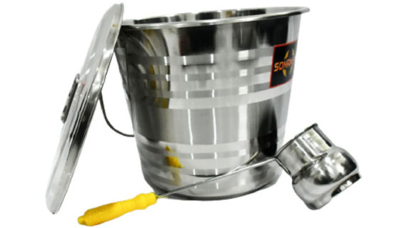 Sonanshi Stainless Steel Jointless Leak Proof Water Bucket(with LID) & Water Dispenser Ladle