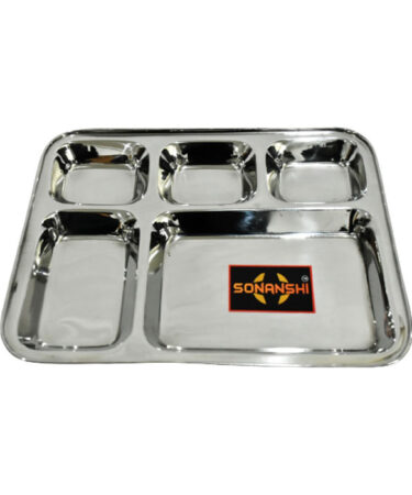 Sonanshi Stainless Steel Lunch/Dinner Plate/Bhojan Thali 5 in 1 Compartment