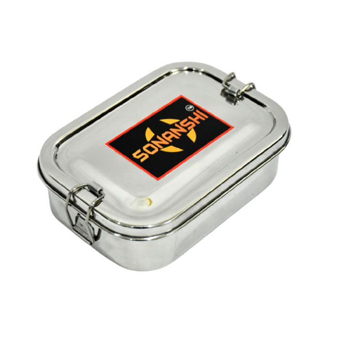 Sonanshi Eco Friendly Stainless Steel Food Compartment Lunch Box for School/Office (Size: 5.75 x 4.25 x 2 Inches)