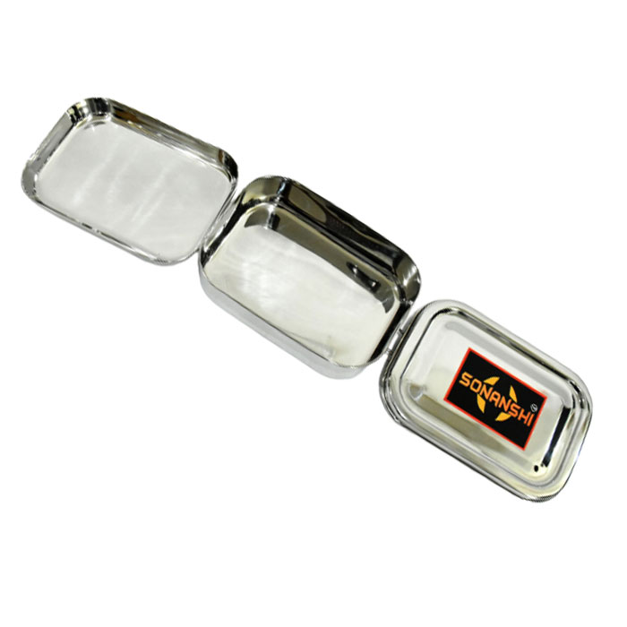 Sonanshi Eco Friendly Stainless Steel Food Compartment Lunch Box for School/Office (Size: 5.75 x 4.25 x 2 Inches)