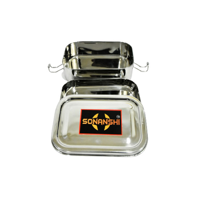 Sonanshi Eco Friendly Stainless Steel Food Compartment Lunch Box for School/Office (Size: 5.75 x 4.25 x 2 Inches)