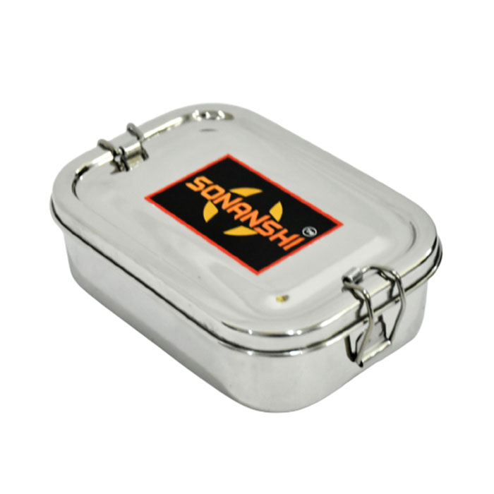 Sonanshi Eco Friendly Stainless Steel Food Compartment Lunch Box for School/Office (Size: 5.75 x 4.25 x 2 Inches)