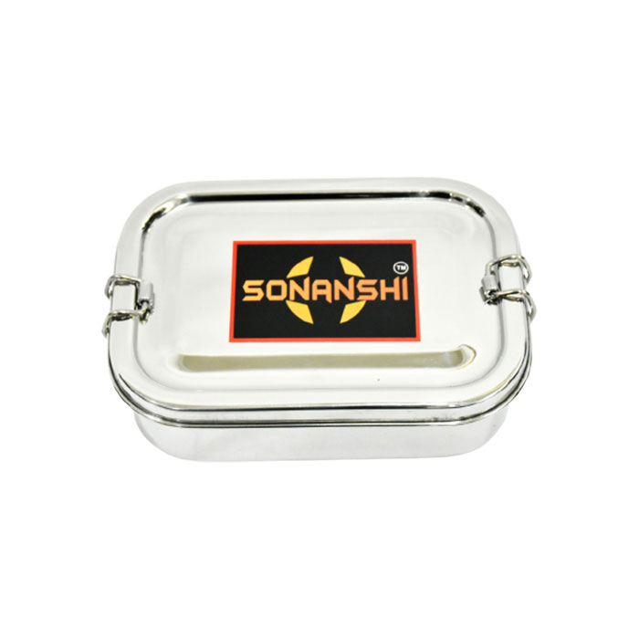 Sonanshi Eco Friendly Stainless Steel Food Compartment Lunch Box for School/Office (Size: 5.75 x 4.25 x 2 Inches)