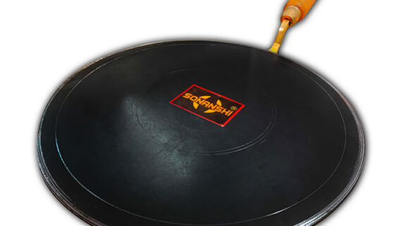 Sonanshi Black Dosa Tawa Pure Iron with Wooden Handle Especially Designed for Dosa/Uttpam/South Indian Dishes (12 Inch Dia)