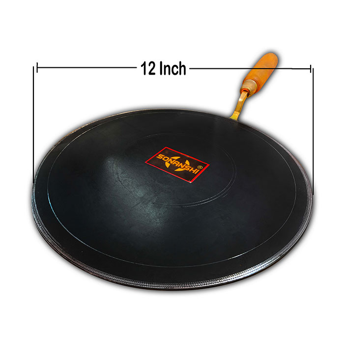 Sonanshi Black Dosa Tawa Pure Iron with Wooden Handle Especially Designed for Dosa/Uttpam/South Indian Dishes (12 Inch Dia)