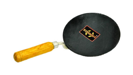 Sonanshi Pure Iron/Loha Roti/Chapati Tawa/Frying pan 9.5 Inches Black with Wooden Handle (Handle Color May Vary)