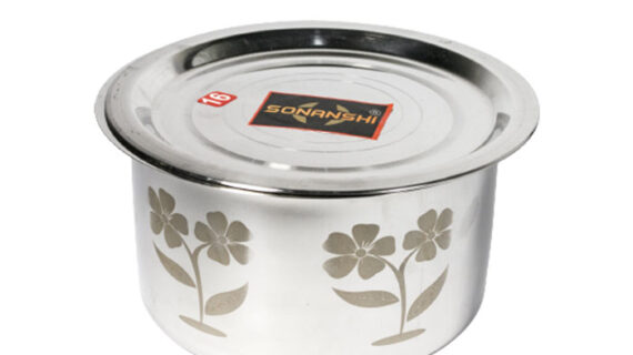 Sonanshi Stainless Steel Flower Laser Print Patila/Bhagona/Tapeli/Handi/Pot with LID