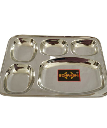 Sonanshi Stainless-Steel Square Shaped 5 in 1 Divided Compartment Bhojan Thali/Dinner Plate
