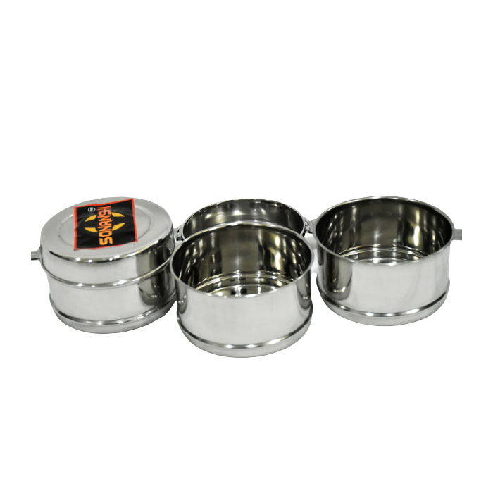 Sonanshi Stainless Steel Traditional Indian Tiffin Carrier l Lunch Boxes for School/Office/College (3 Tier)